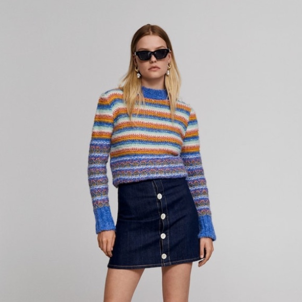Leandra Medine x Mango wool blend colourful striped sweater